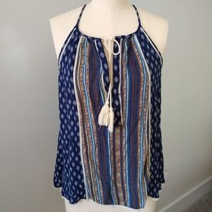 Live 4 Truth Blue and White Sleeveless Tie Front Blouse